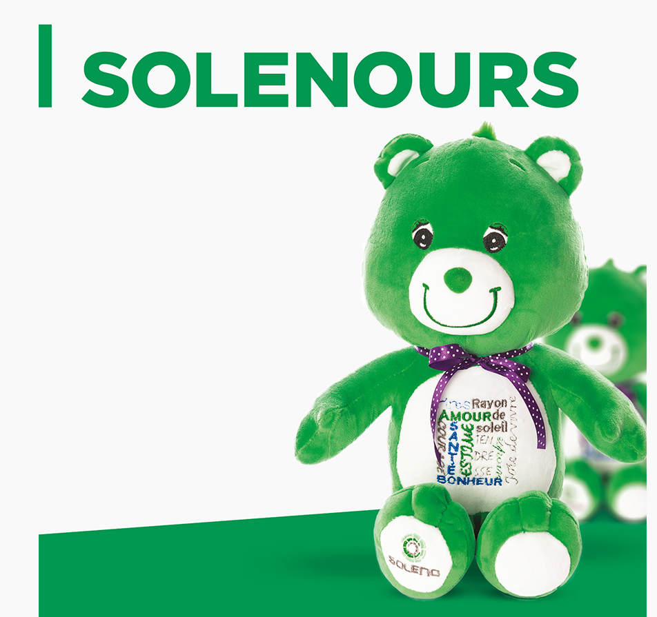 Solenours a stuffed bear branded by Soleno